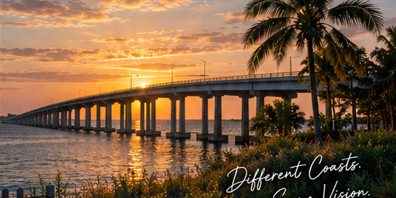 Southwest Florida bridge at sunset