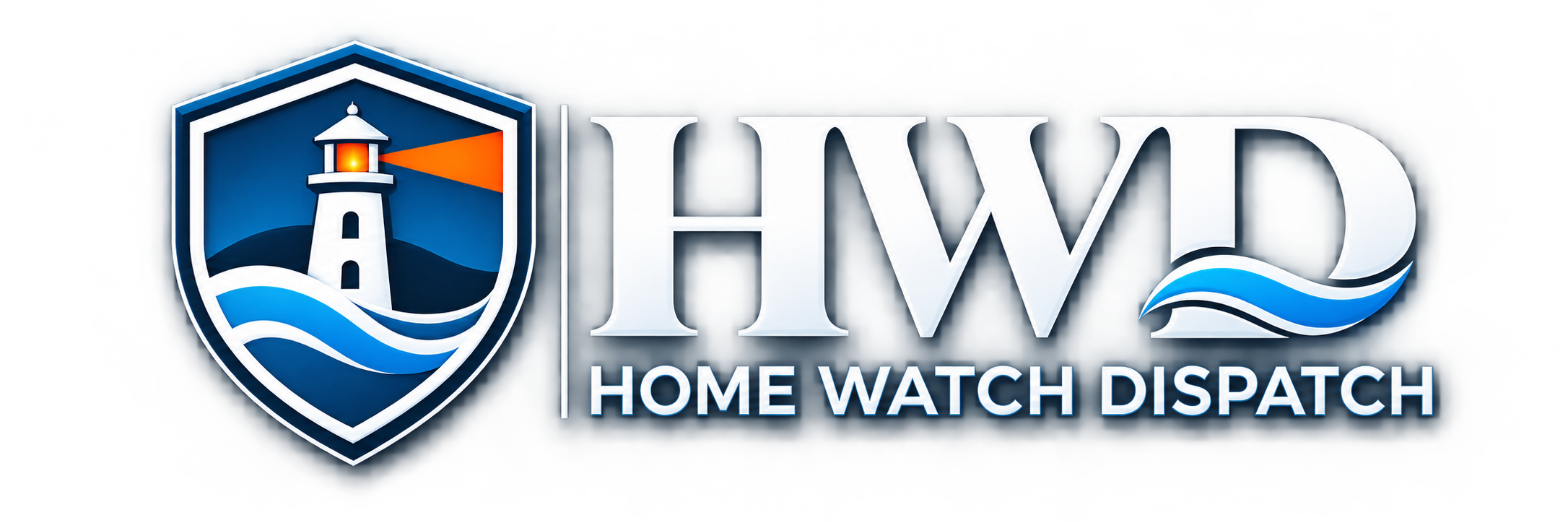 Home Watch Dispatch — lighthouse shield and HWD wordmark